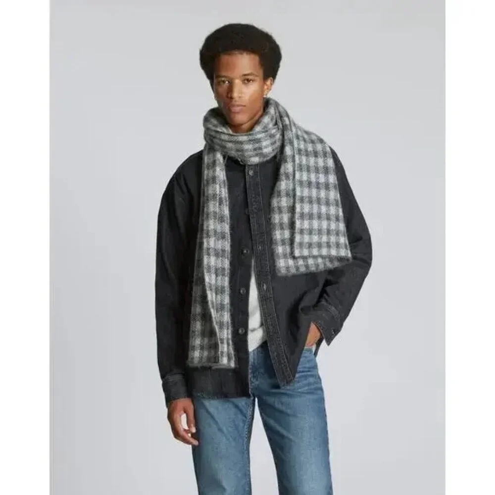 NWT Everlane Alpaca Patterned Scarf Grey Check Knit